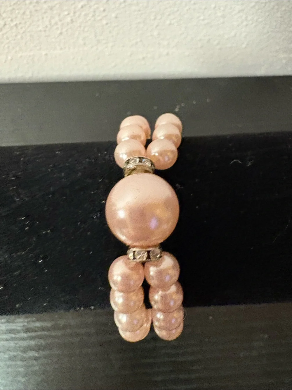 Blush Pink Faux Pearl Double Strand Stretch Bracelet Rhinestone Accent